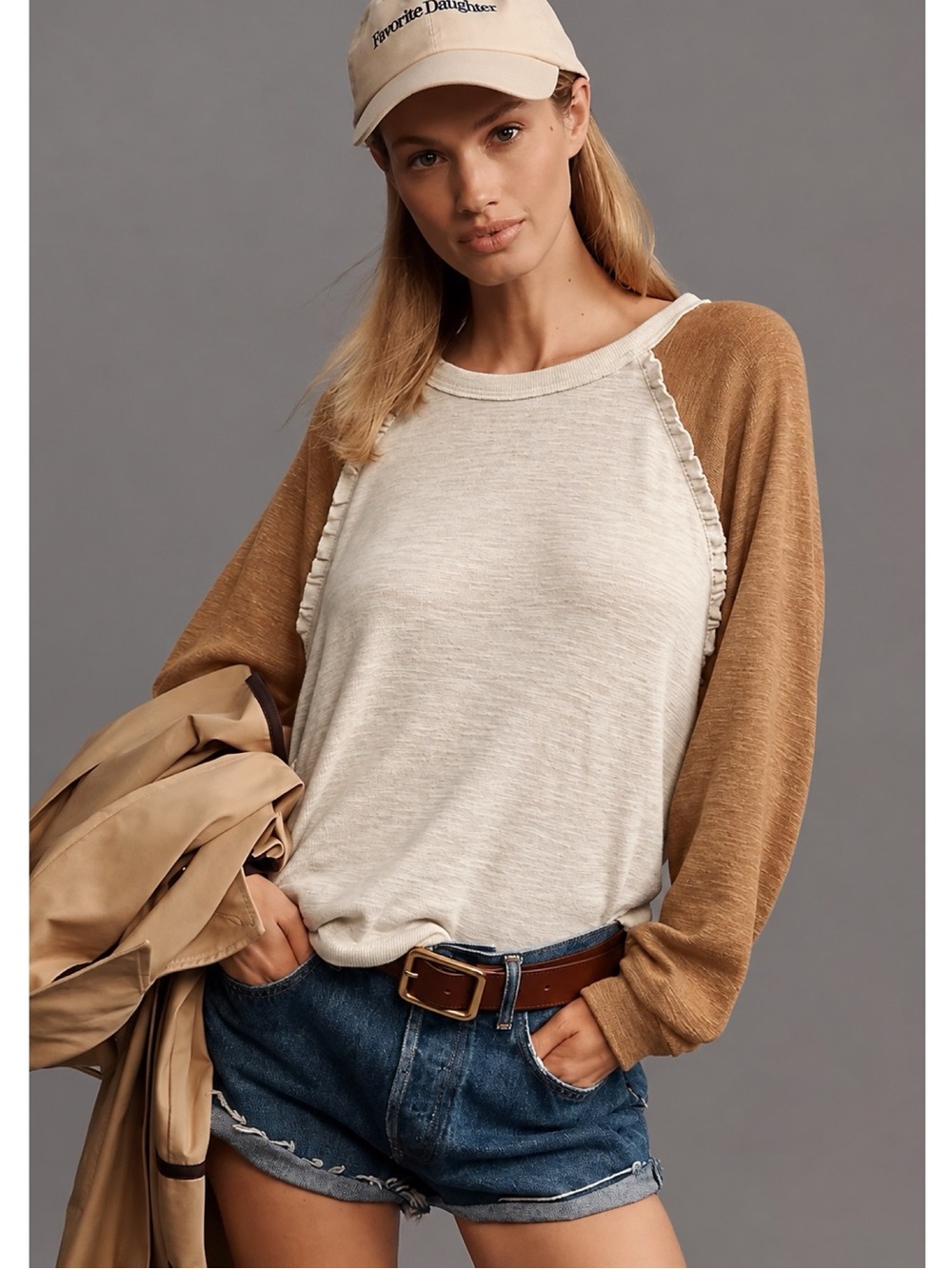 NWT Anthropologie Pilcro Ruffled Raglan Thermal Long Sleeve Top